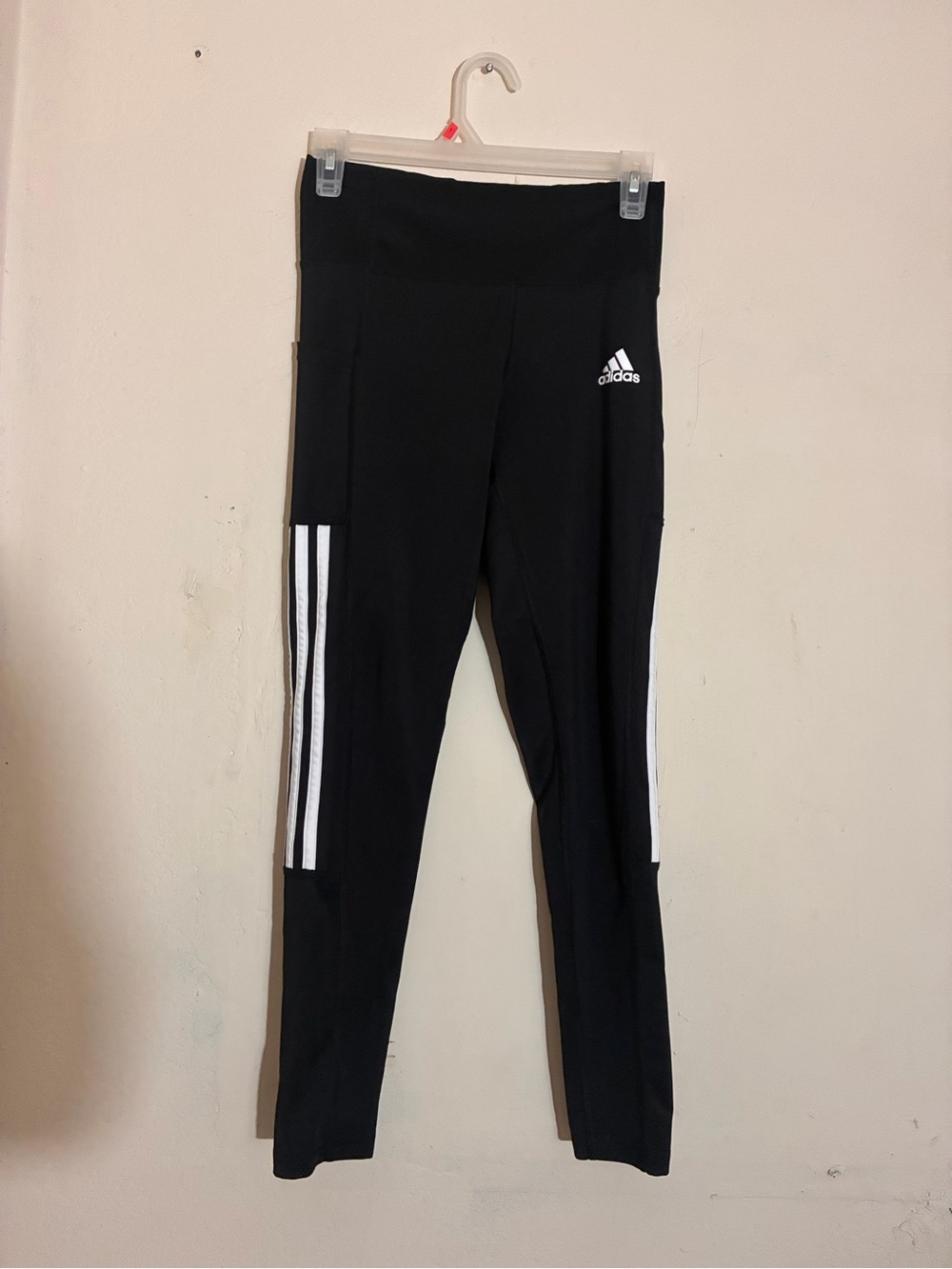 adidas Black Leggings with White Three‑Stripe Side Panels
